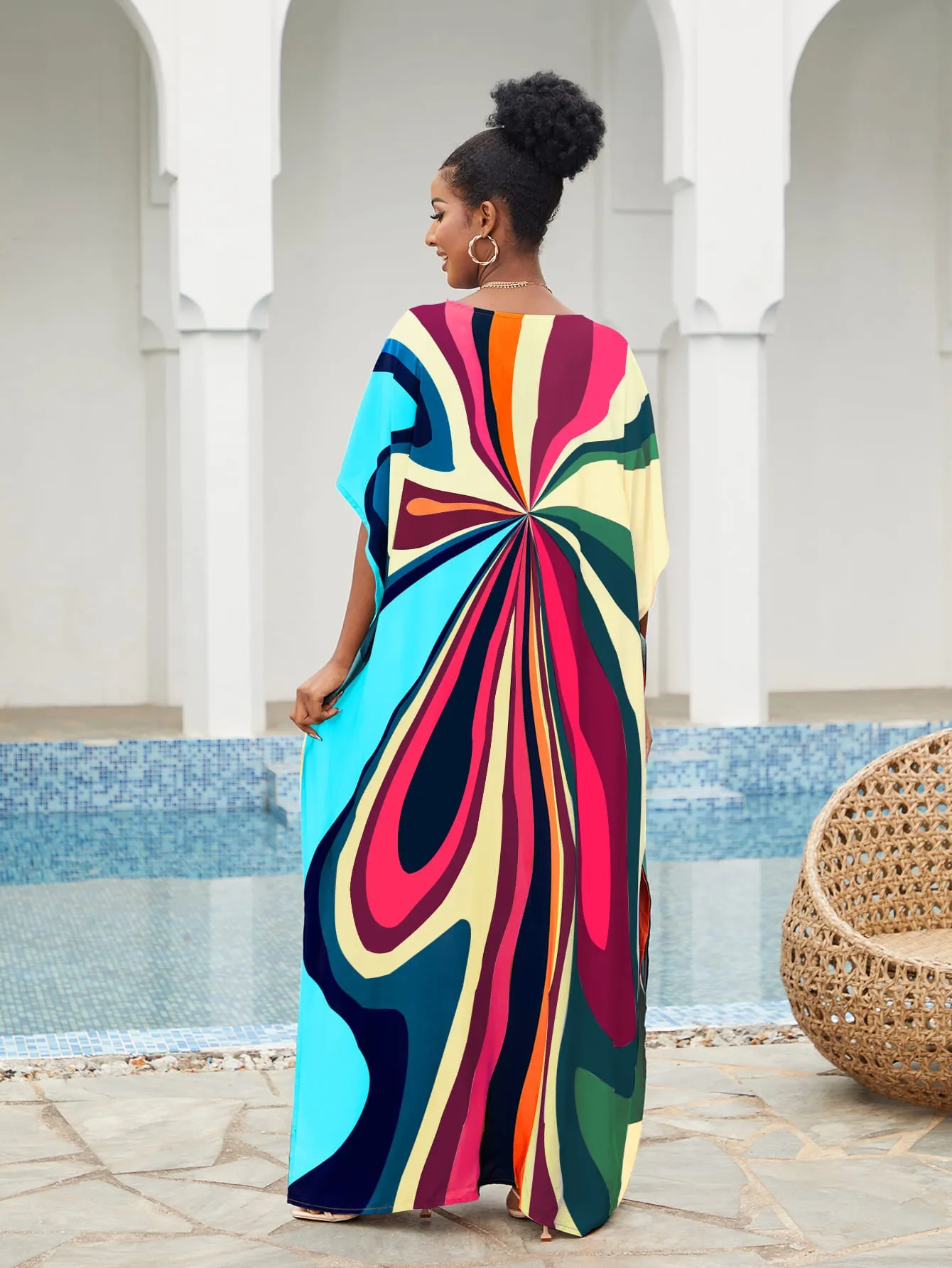 Print Long Kaftan Dress - Women's Beach Loungewear