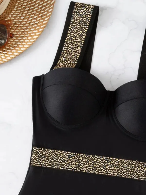 Rivet Decor Push-Up One-piece Swimwear