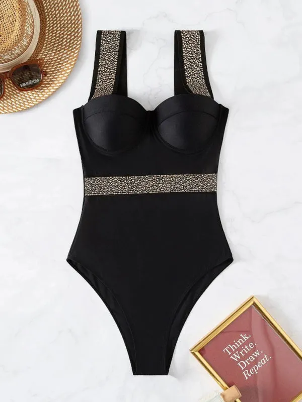 Rivet Decor Push-Up One-piece Swimwear