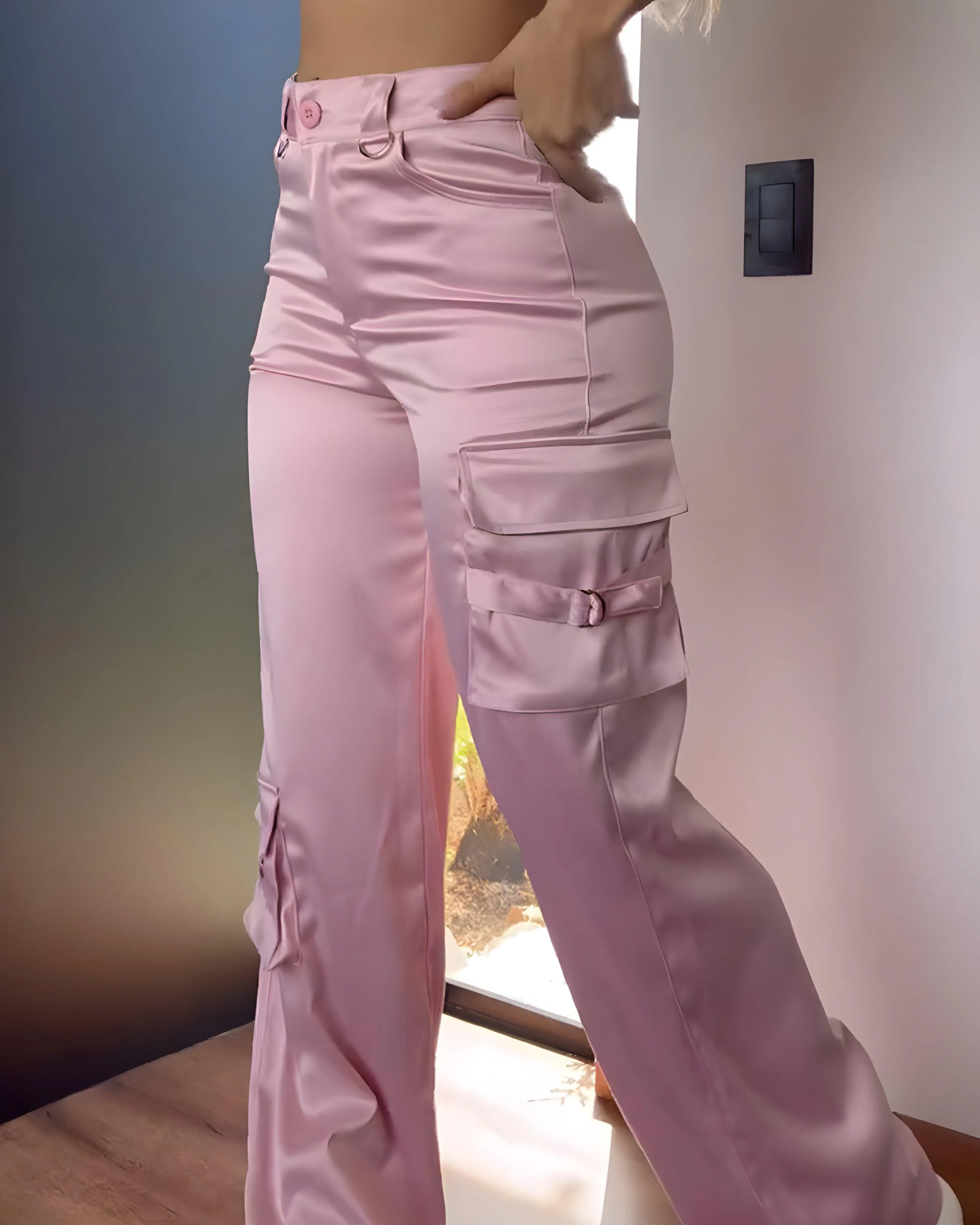 Satin Work Style Loose Casual Pants