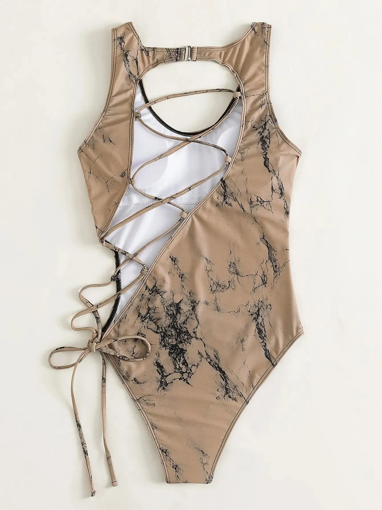Tropical Paradise Women's Asymmetric Lace-Up Back One-Piece Swimwear