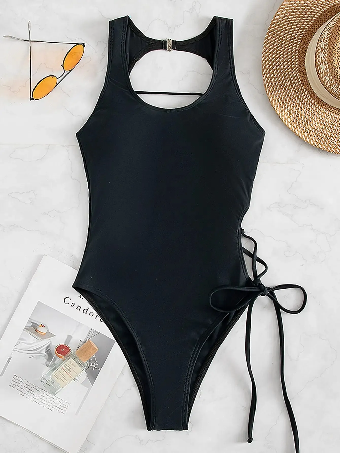 Tropical Paradise Women's Asymmetric Lace-Up Back One-Piece Swimwear