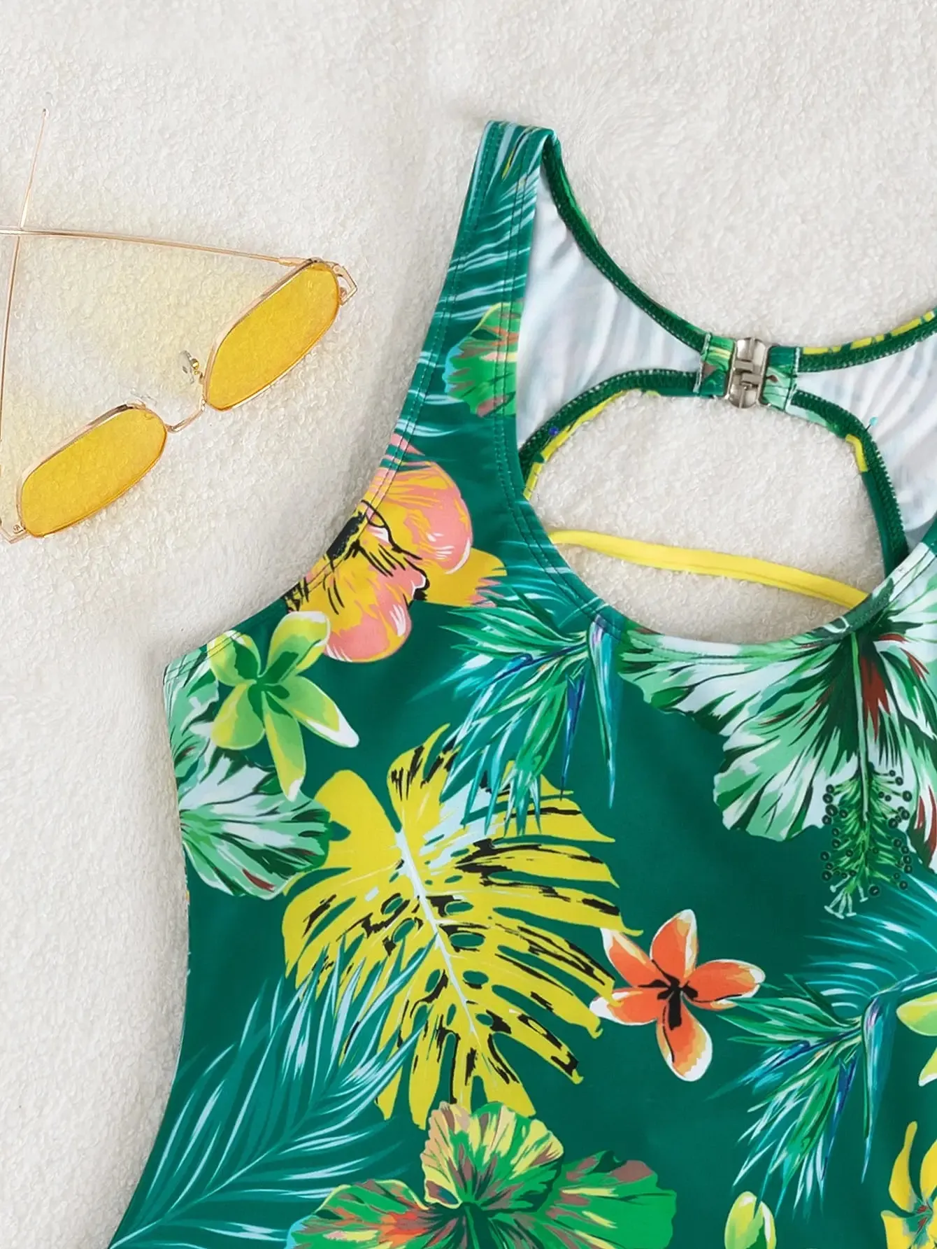Tropical Paradise Women's Asymmetric Lace-Up Back One-Piece Swimwear