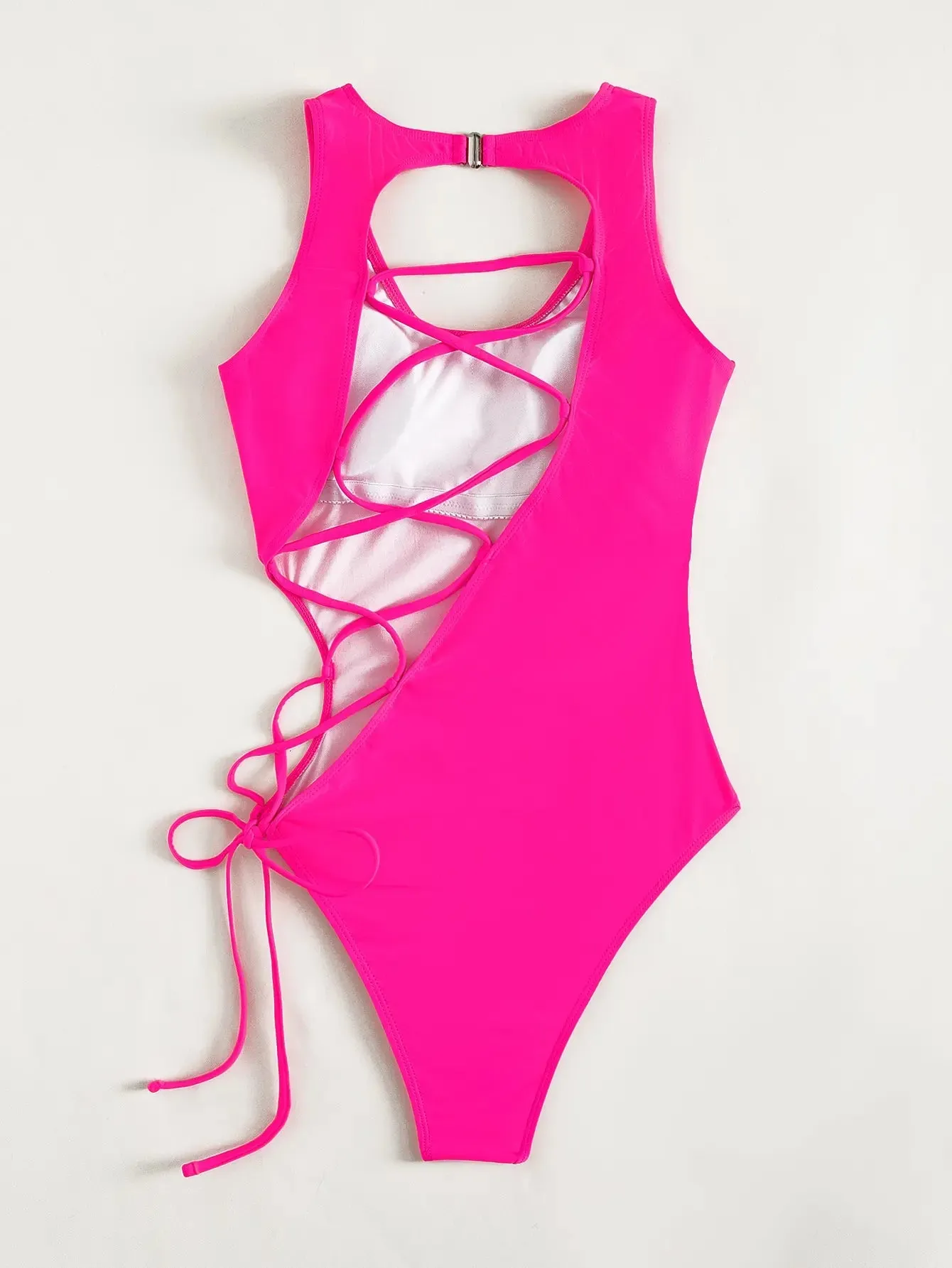 Tropical Paradise Women's Asymmetric Lace-Up Back One-Piece Swimwear