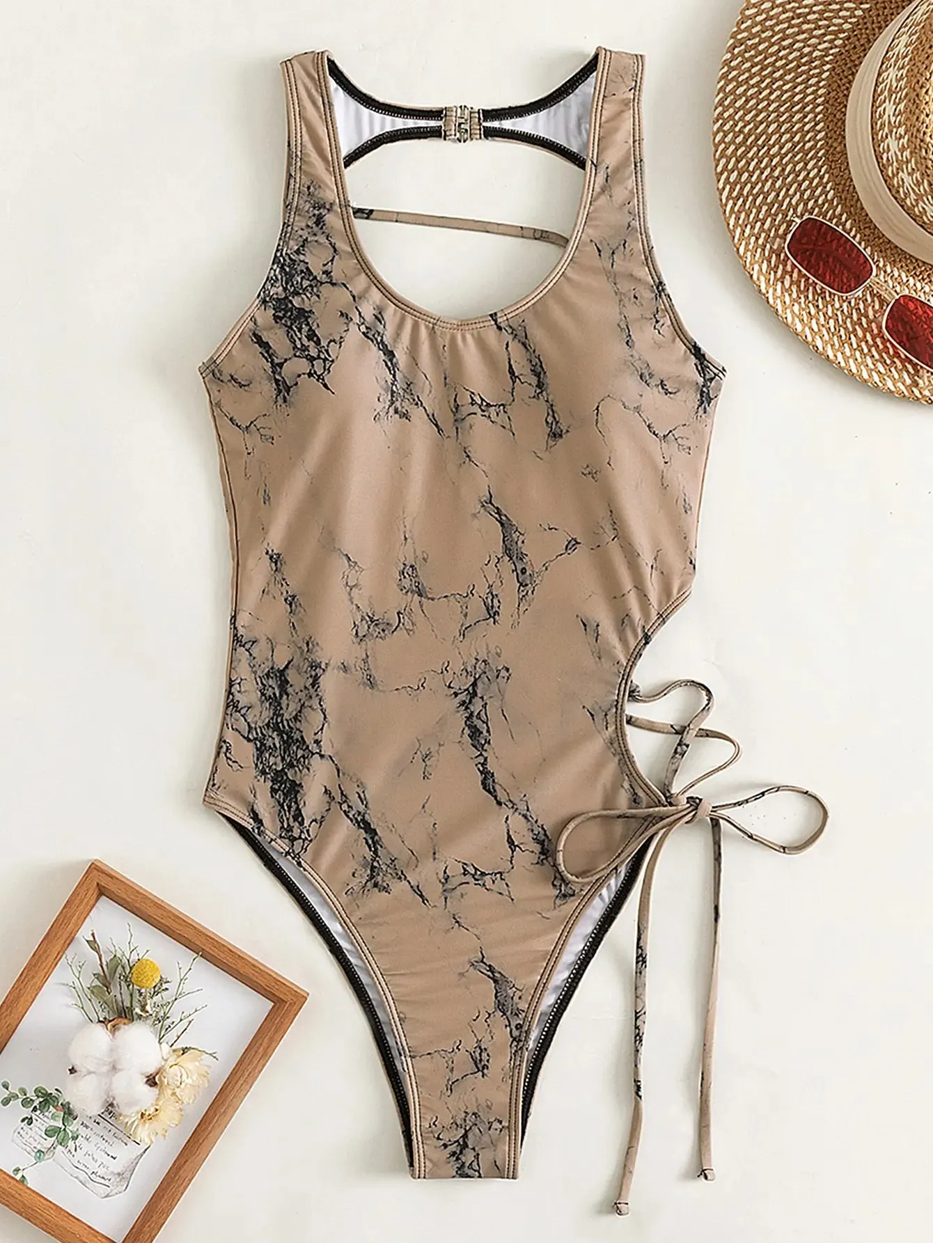 Tropical Paradise Women's Asymmetric Lace-Up Back One-Piece Swimwear