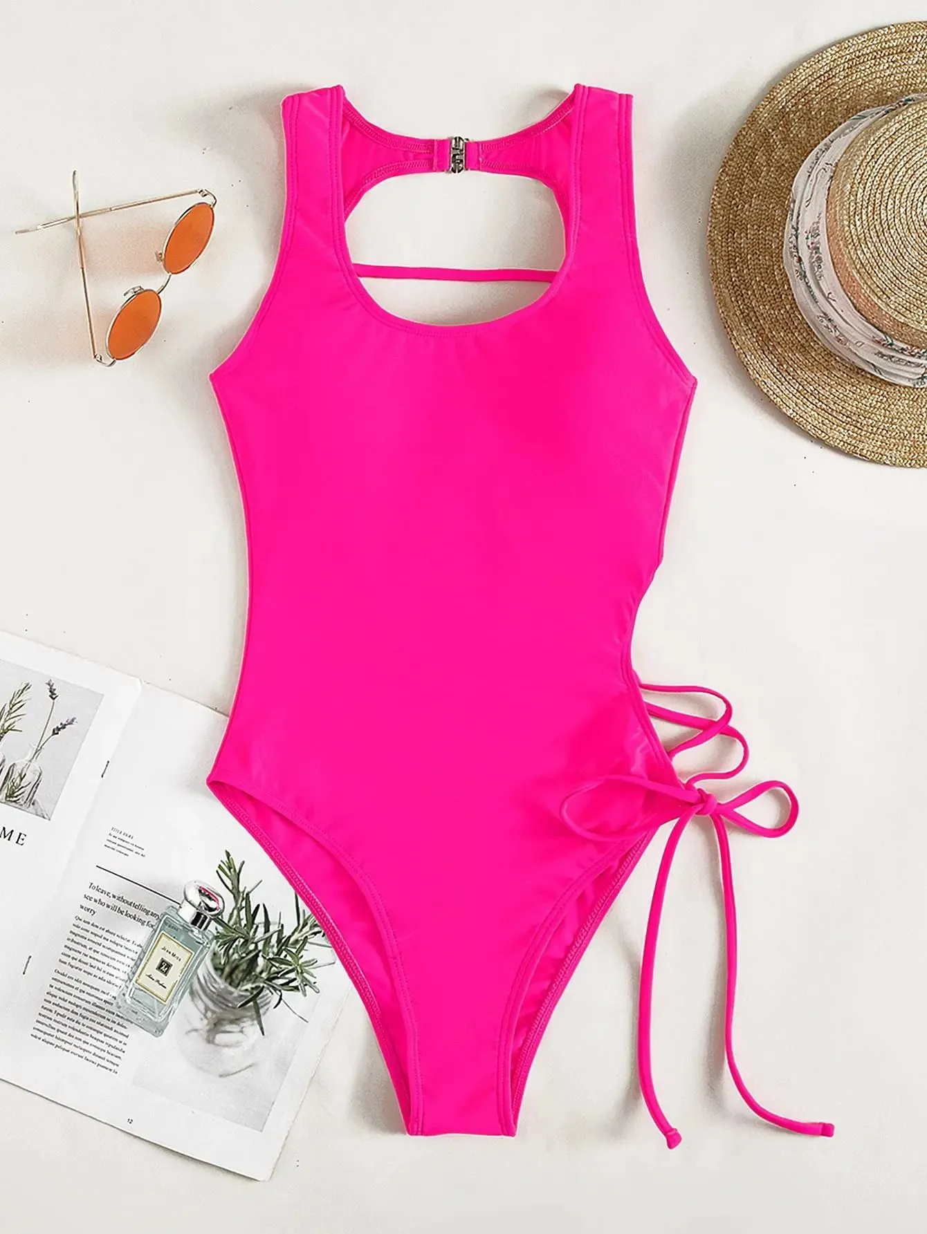 Tropical Paradise Women's Asymmetric Lace-Up Back One-Piece Swimwear