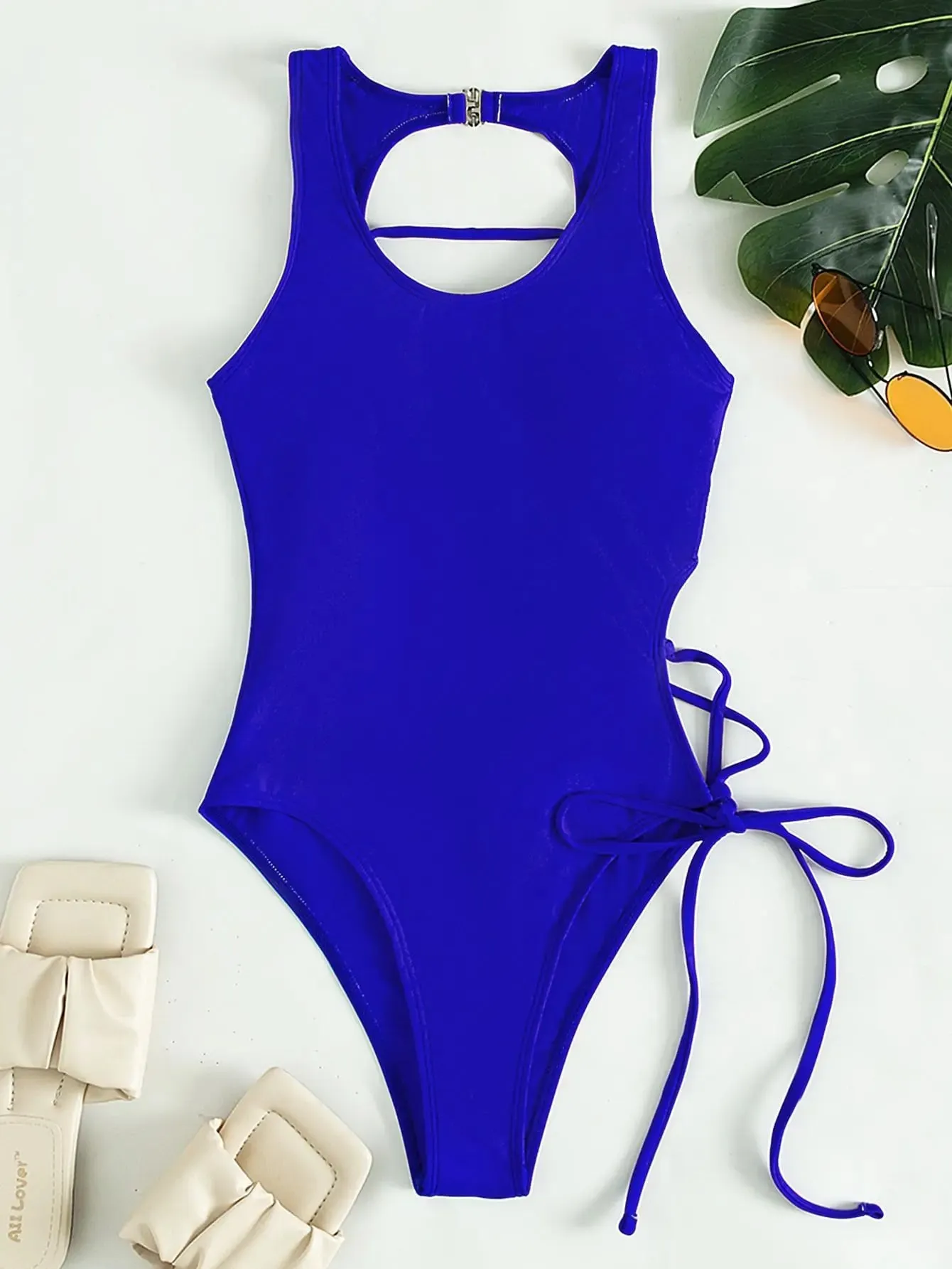 Tropical Paradise Women's Asymmetric Lace-Up Back One-Piece Swimwear