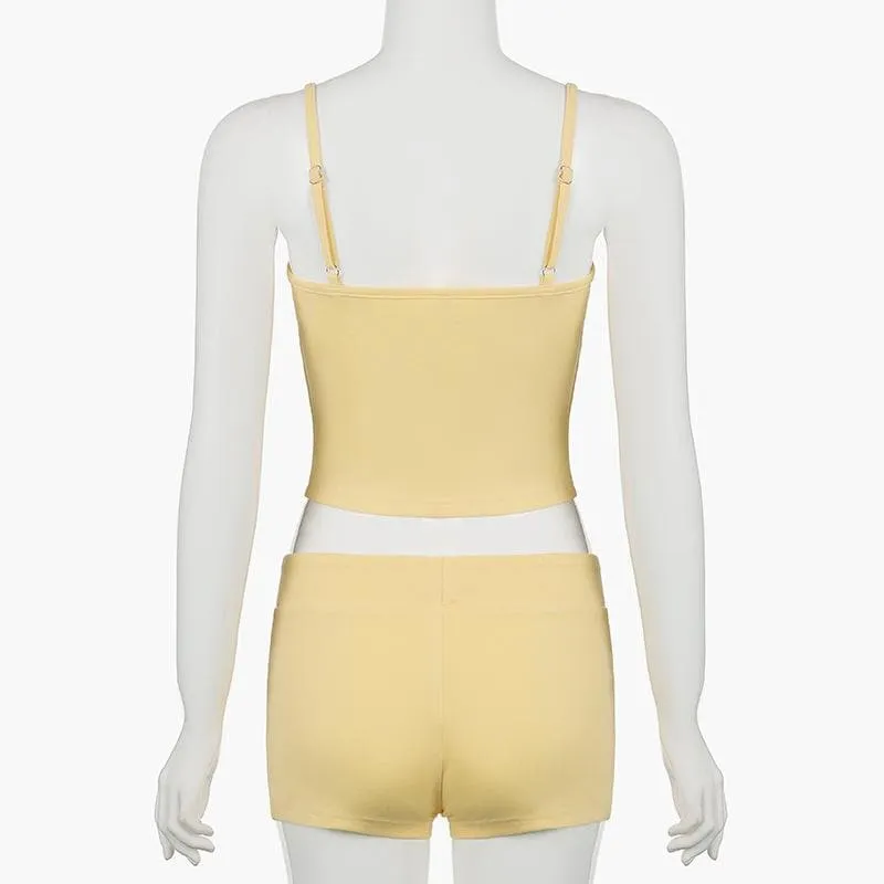 U neck letter print bowknot cami pant set