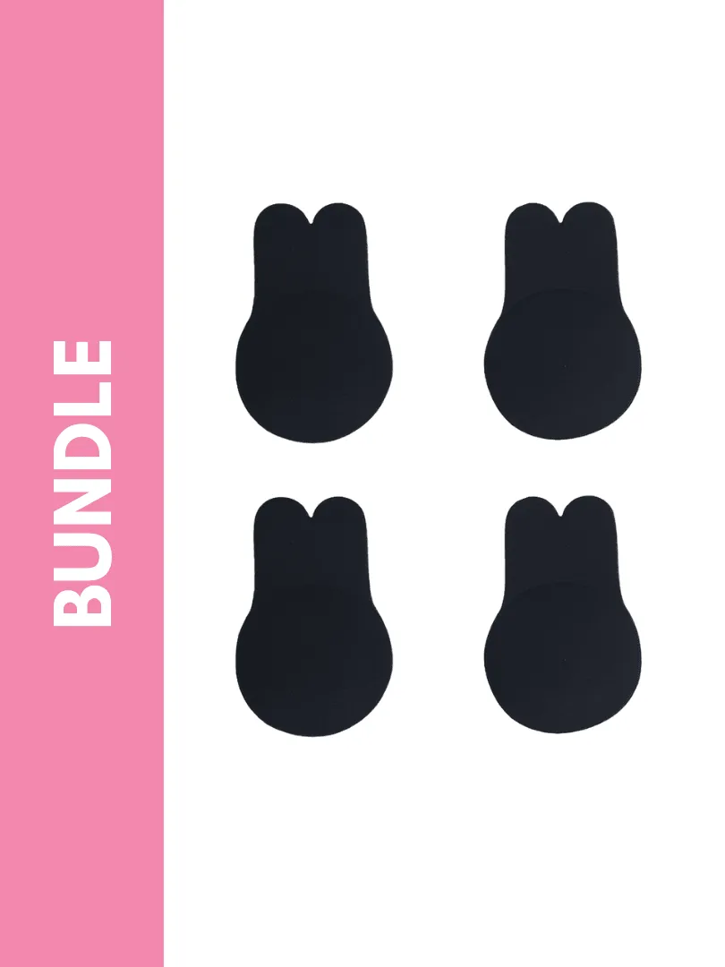 Ultimate Rabbit Ears Reusable Adhesive Boob Lift Up Bra Bundle Pack in Black (2 Pack)