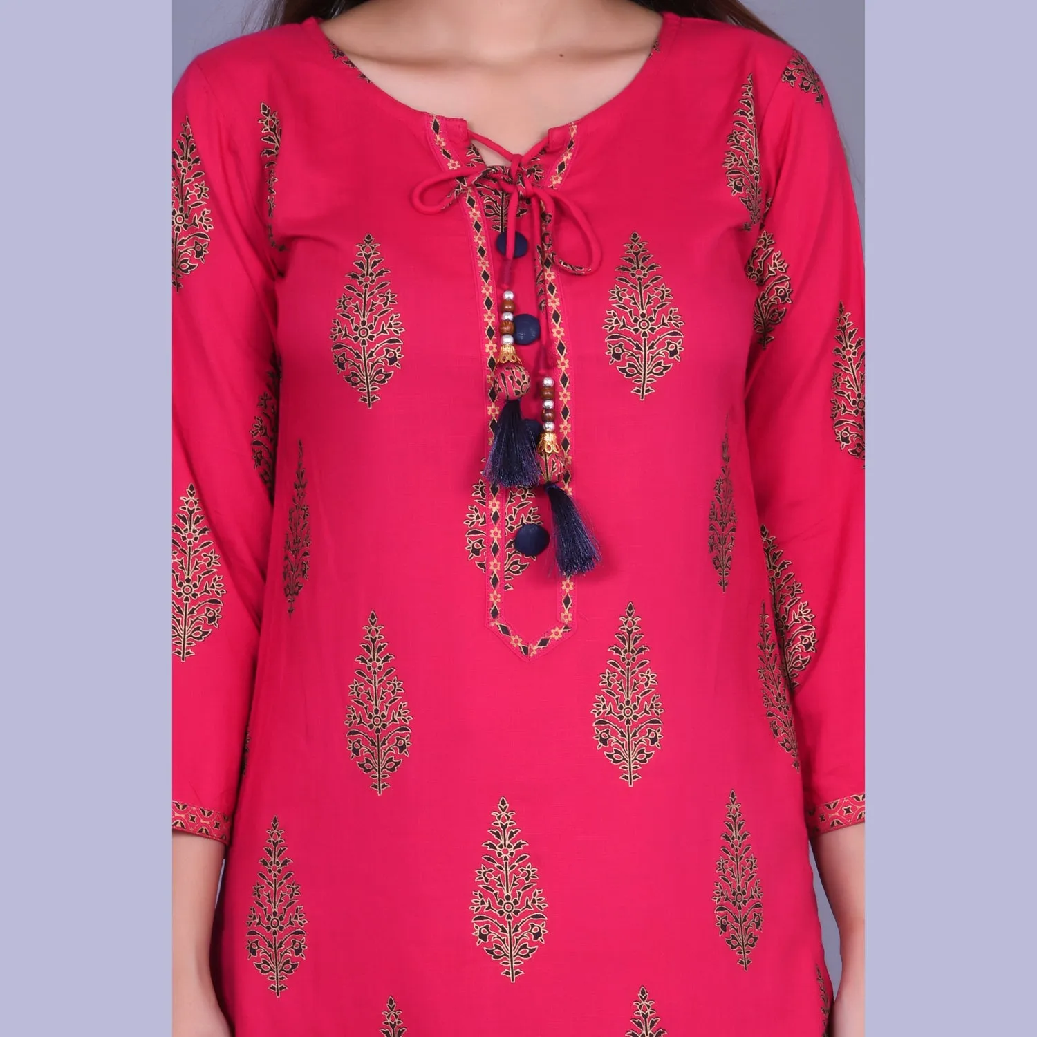 Vedana's Gold Print Kurta Set (Pink)