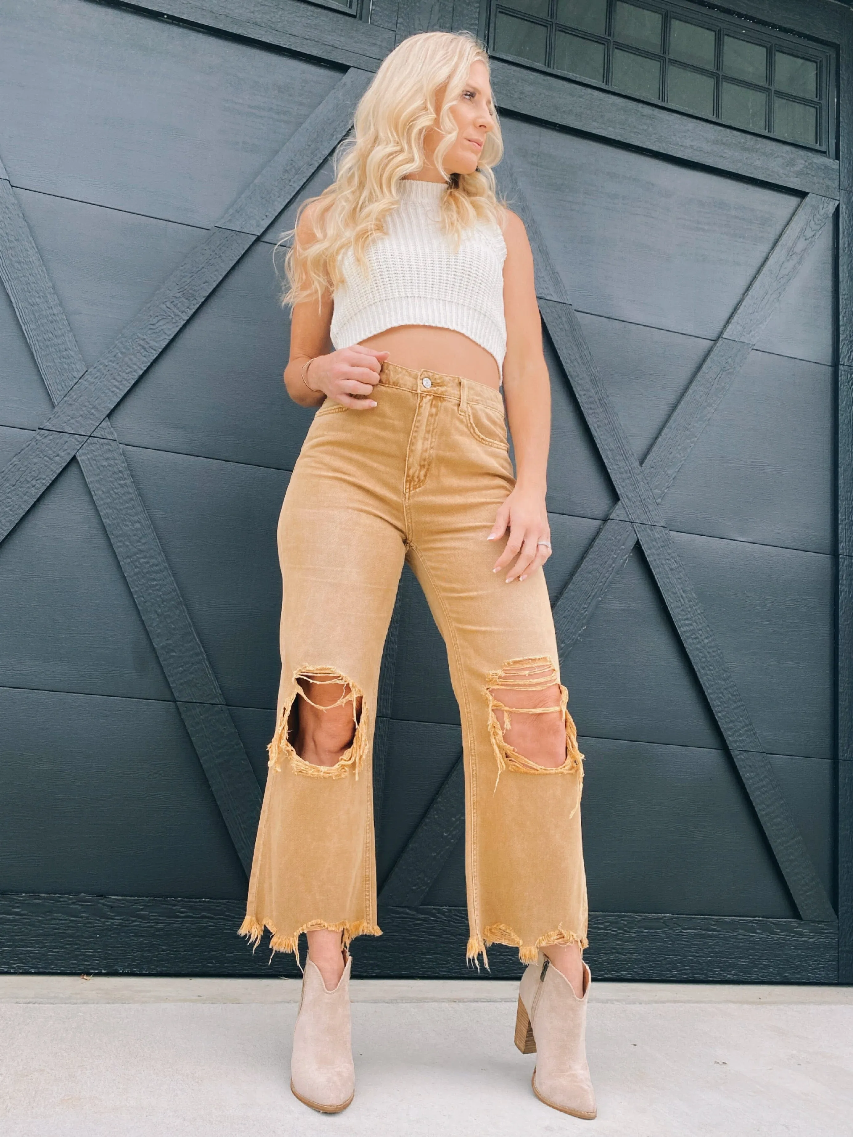 Vervet 90s Vintage Crop Flare Jeans-Mustard