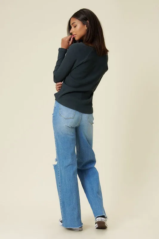 Vibrant M.i.U Distressed Wide Fit Jeans- Medium Stone