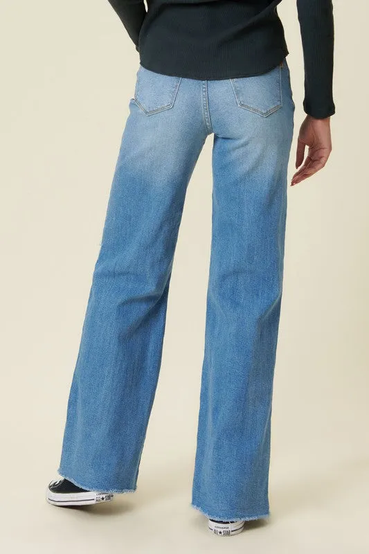 Vibrant M.i.U Distressed Wide Fit Jeans- Medium Stone
