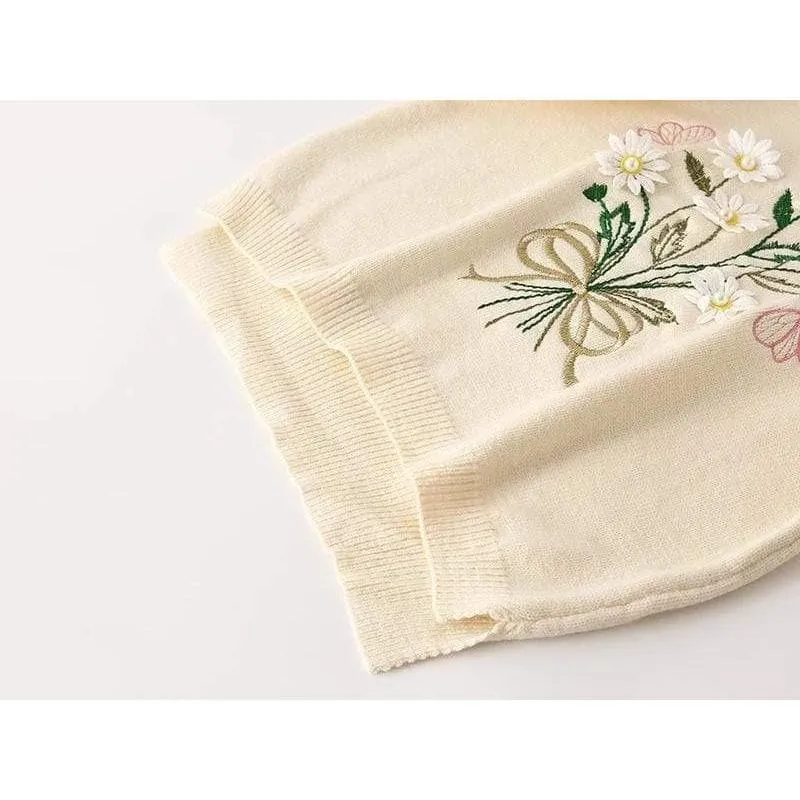VINTAGE FLORAL EMBROIDERED KNITTED SWEATER