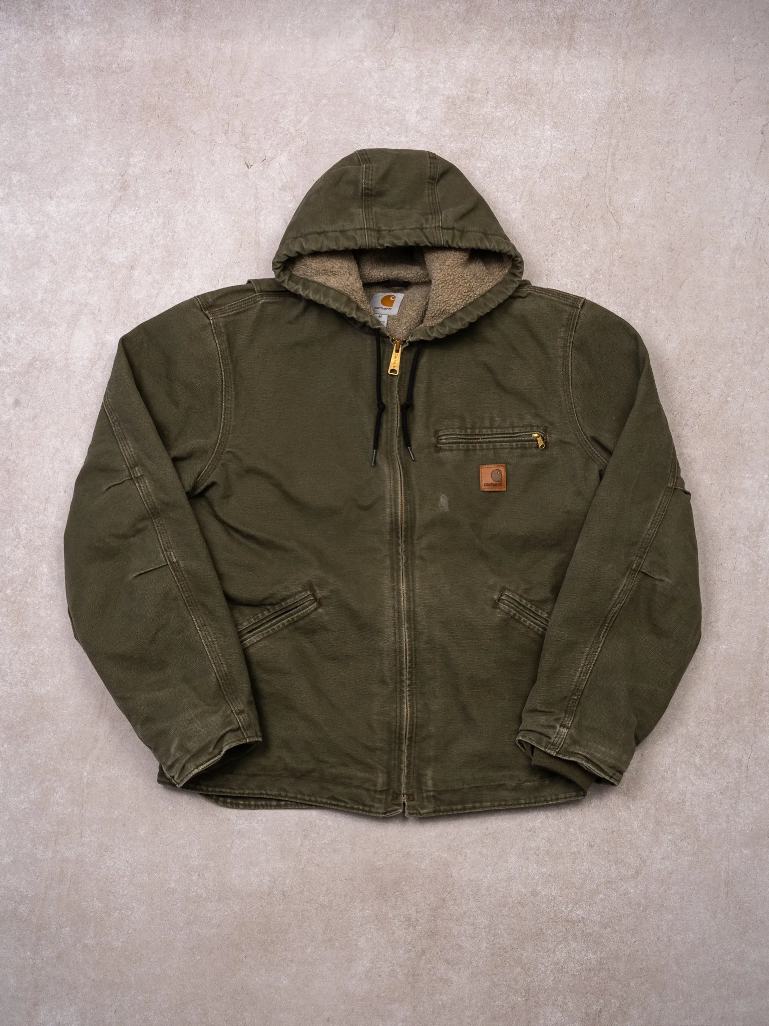 Vintage Green Carhartt Duck Sherpa Lined Jacket (M)