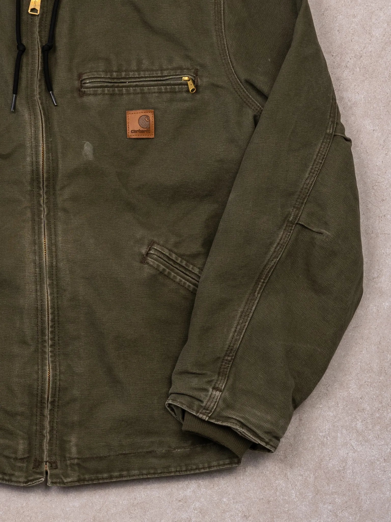 Vintage Green Carhartt Duck Sherpa Lined Jacket (M)