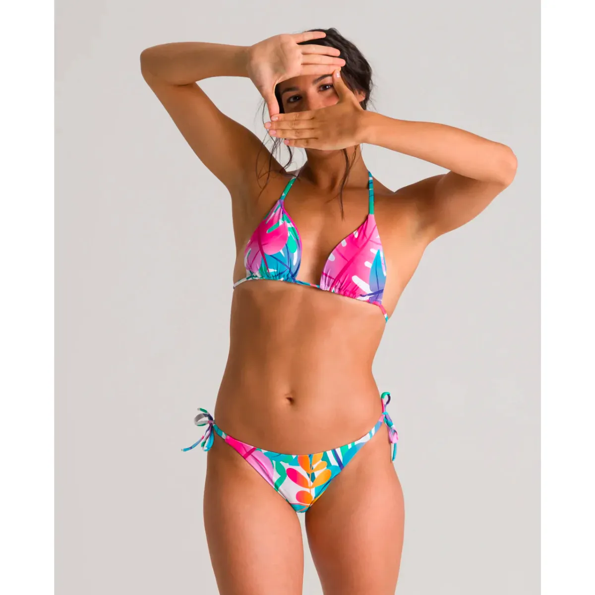 WOMEN'S ALLOVER BANDEAU TWO PIECES - PINK FLAMBE/MULTI