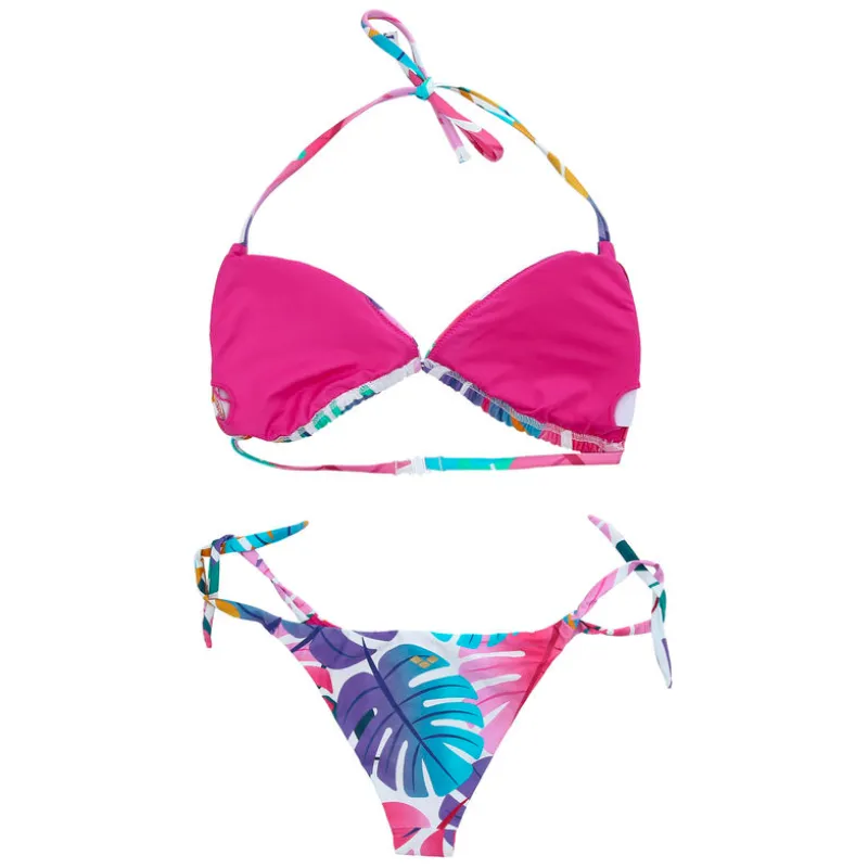 WOMEN'S ALLOVER BANDEAU TWO PIECES - PINK FLAMBE/MULTI