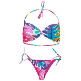WOMEN'S ALLOVER BANDEAU TWO PIECES - PINK FLAMBE/MULTI
