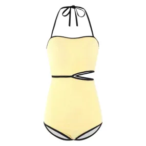 YESMYTOOL  -  2024 New Yellow One Piece Swimsuits Sexy Lace Up Hollow Out Swimwear Female Korean Casual Beachwear Solid Swimsuits For Women